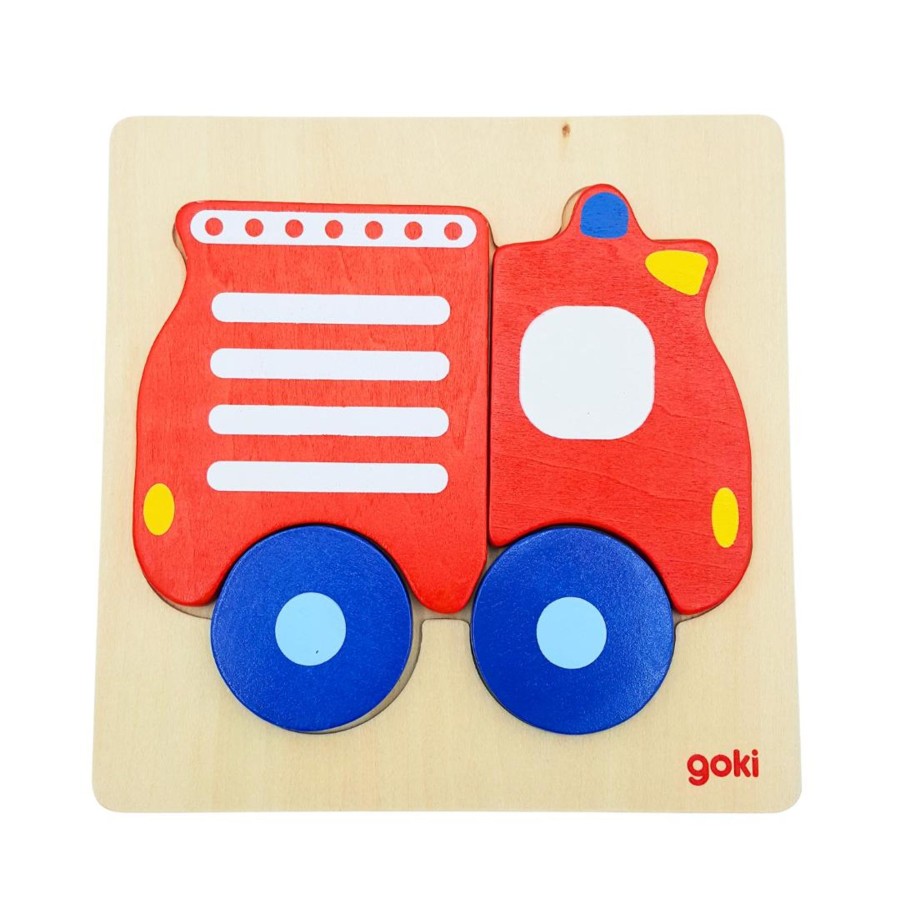 Wooden Puzzles Toy Exchange Club | 4-Piece Wooden Fire Truck Puzzle