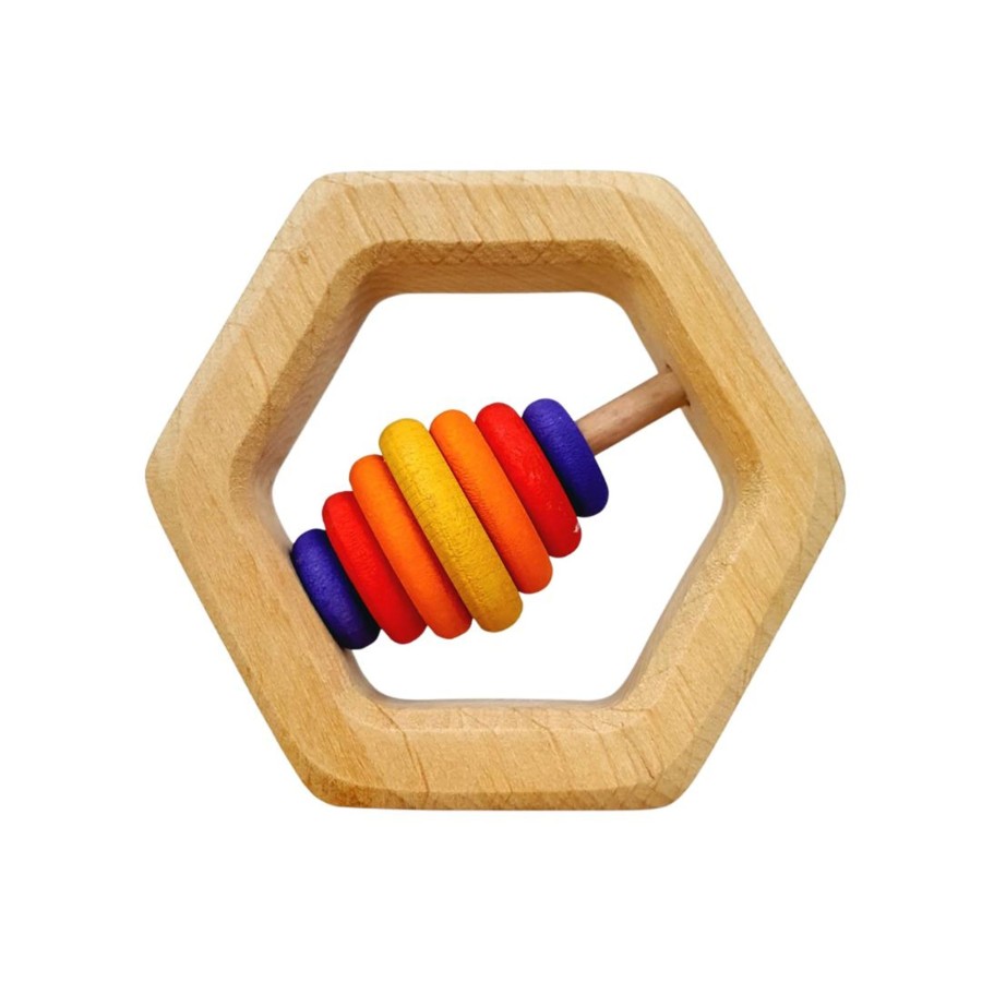 Wooden Baby Toys Grimms | Hexagon Wooden Rattle