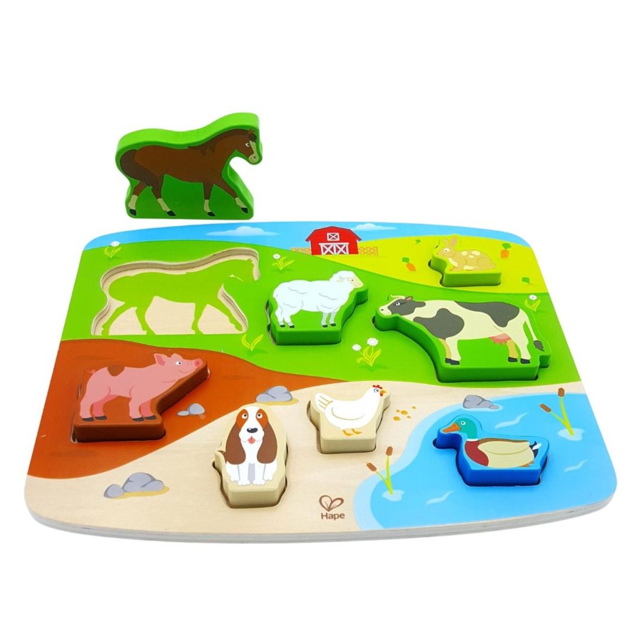 Wooden Puzzles Hape | 7-Piece Farm Animals Puzzle