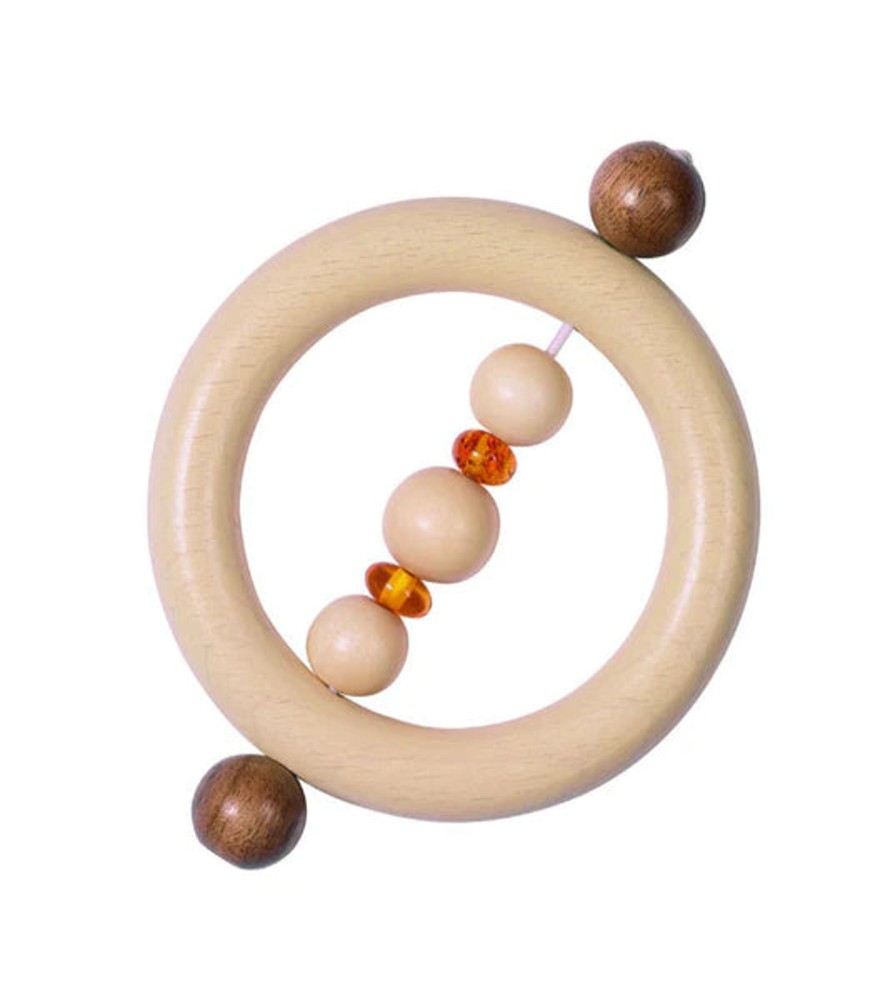 Wooden Baby Toys Heimess | Wooden Ring Rattle With Amber Stones