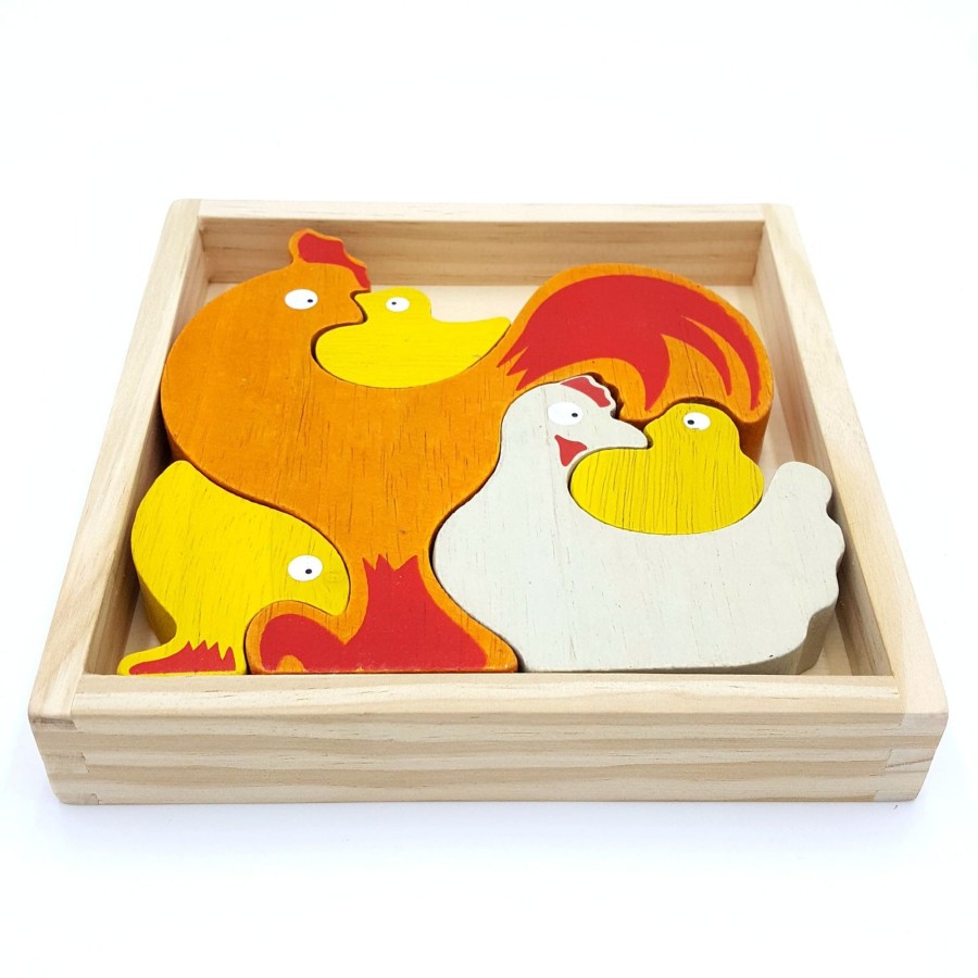 Wooden Puzzles Bajo | 5-Piece Chunky Wooden Chicken Family Puzzle