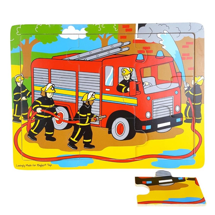 Wooden Puzzles Toy Exchange Club | Fire Truck 9-Piece Wooden Jigsaw Puzzle