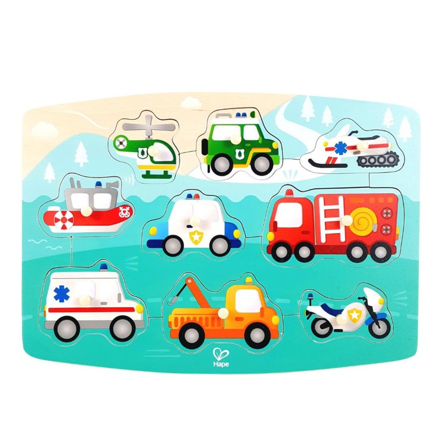 Wooden Puzzles Toy Exchange Club | 9-Piece Emergency Vehicles Wooden Puzzle