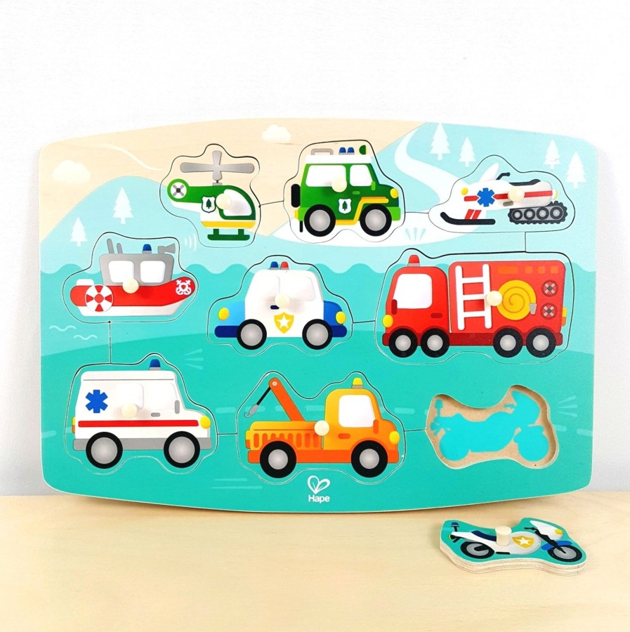 Wooden Puzzles Toy Exchange Club | 9-Piece Emergency Vehicles Wooden Puzzle