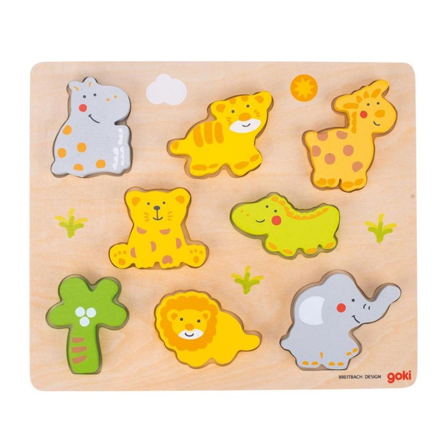 Wooden Puzzles Goki | 8-Piece Chunky Baby Animals Puzzle