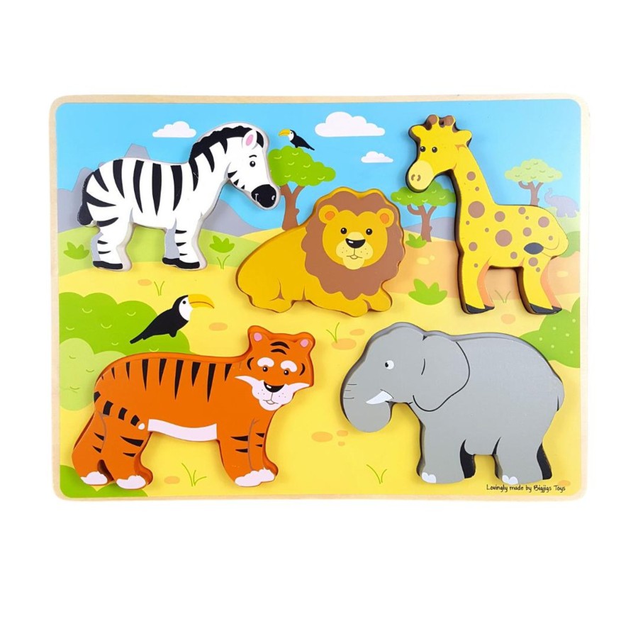 Wooden Puzzles Toy Exchange Club | 5-Piece Chunky Wild Animals Puzzle