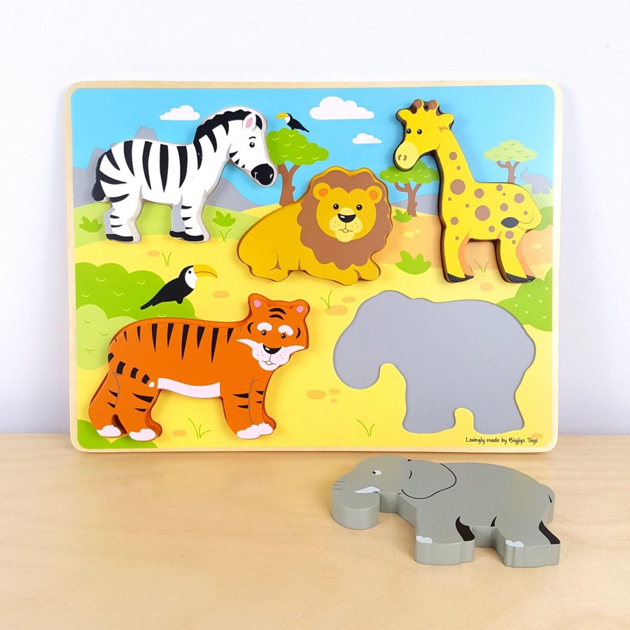 Wooden Puzzles Toy Exchange Club | 5-Piece Chunky Wild Animals Puzzle