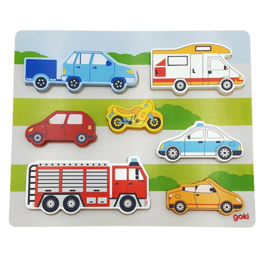 Wooden Puzzles Goki | 7-Piece Chunky Vehicles Puzzle