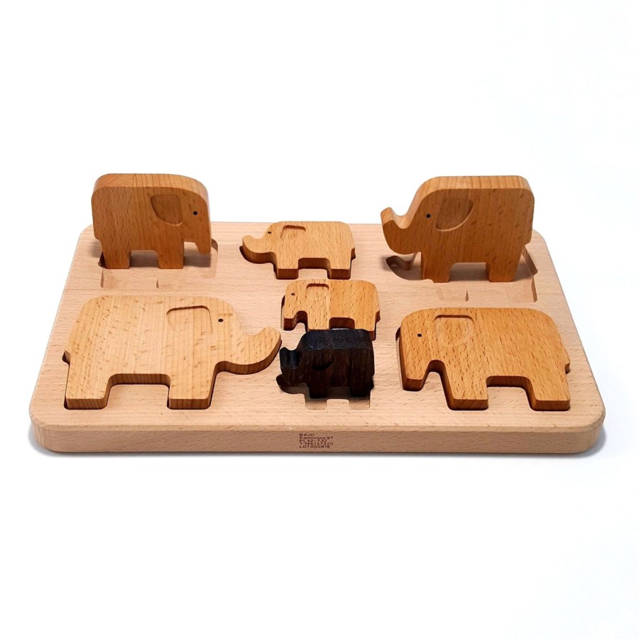 Wooden Puzzles Bajo | 7-Piece Chunky Wooden Elephant Family Puzzle